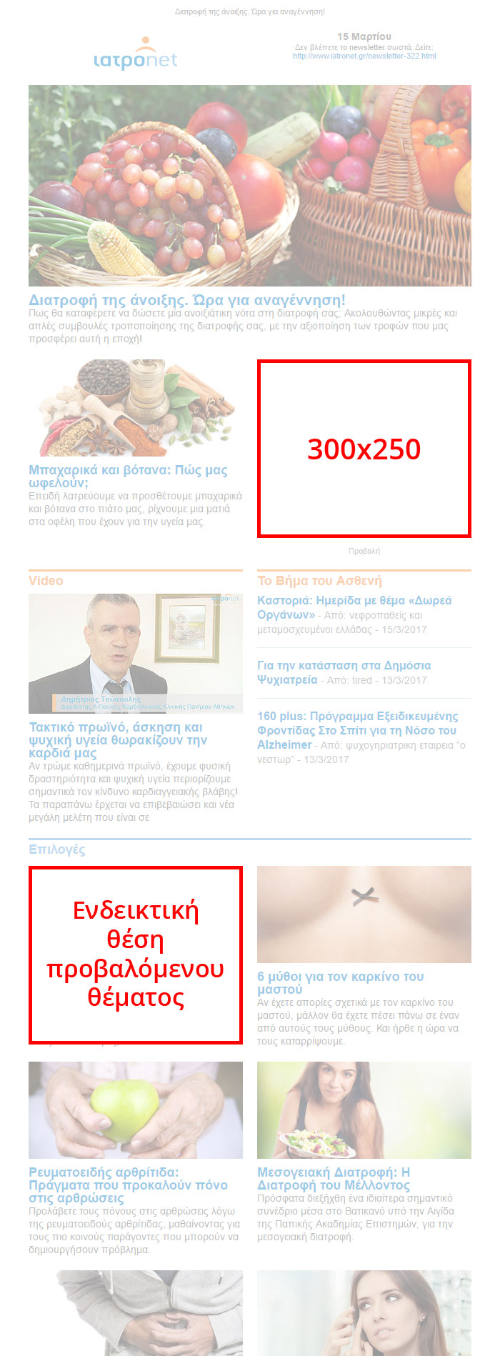 Διαφημιστικές θέσεις Newsletter του iatronet.gr